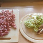 ingredients for ham, mushroom and leek risotto